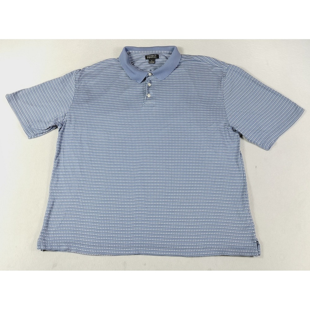 Harold Powell Polo Shirt Mens XL Blue Vintage 90s Geometric Cotton HK-8401